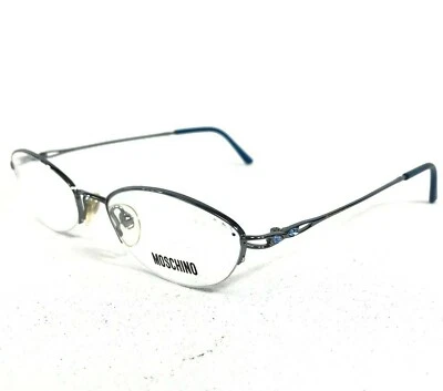 Moschino M 3196-V-B Eyeglasses Frames Blue Gray Round Oval Half Rim Rhinestones - Image 1 of 4