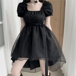 Sexy Vestido Dama Línea A Retro Lolita Manga Abullonada Malla Cola Cintura Alta Gótico Punk - Imagen 1 de 7