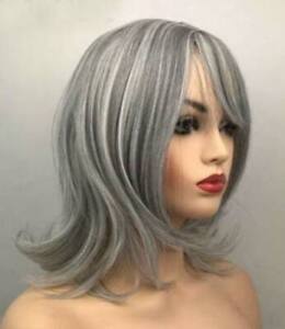 OUJF10698 short fine design wavy women Wig health silver gray mix hair wigs