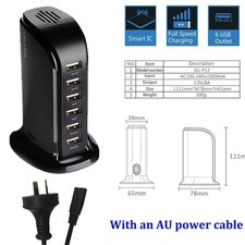 6 Port Desktop USB Rapid Charger Station Wall HUB Charging Power Cable XA
