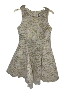 Dress Rare Editions A-Line Cream Gold Lace Tulle Girls Size 4T - Picture 1 of 11