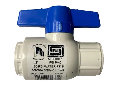 1/2″ Spears Utility Ball Valve 2621-005 NSF-61 PVC EPDM O-Ring Seal 150 PSI 73°F - Image 1 of 4