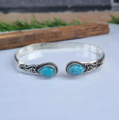 Brazalete y pulsera Larimar natural, brazaletes de plata de ley 925 para mujer Foto 1 de 4