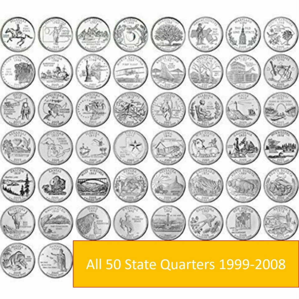 1999-2008 COMPLETE 50 STATE QUARTERS SET D & P Mix 50 different Circulate Coins  - Image 1 of 1