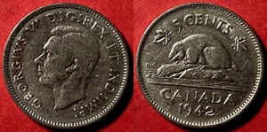Canada 1942 5 Cents - George VI KM-33 Nickel VF+ #16 - US Seller - Picture 1 of 1