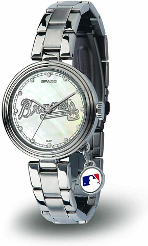 NEW! ATLANTA BRAVES WOMEN'S CHARM WATCH MOTHER OF PEARL LICENSED Cover