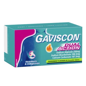 Gaviscon Dual Action 48 Chewable Tablets - Peppermint Heartburn Indigestion - Picture 1 of 1