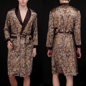 Bata kimono satinada para hombre manga larga ligera bolsillos dragón seda spa albornoz - Imagen 1 de 13