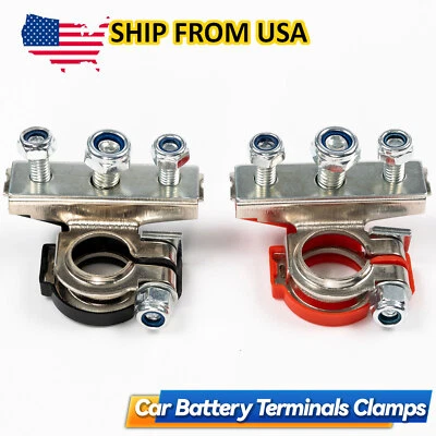 2x Car Marine Top Post Battery Terminals Clamp Connectors Positive Negative Ends - Image 1 of 4