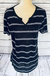 Time Tru Damen große Bluse gestreift halbtransparent weiche Leinenmischung kurze Ärmel - Bild 1 von 7