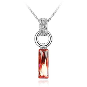 18K WHITE GOLD GP Made With SWAROVSKI CRYSTAL Dangle Rectangle NECKLACE - Picture 1 of 5