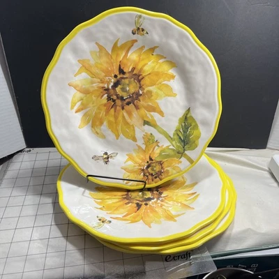 Real Living Sunflower Bumble Bee Melamine Dinner Plates – 11”Scalloped, set 4 - Image 1 of 4