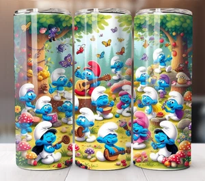Smurfs Cartoon Village Tumbler 20oz Fun Character Stainless Steel Insulated Cup - Picture 1 of 5
