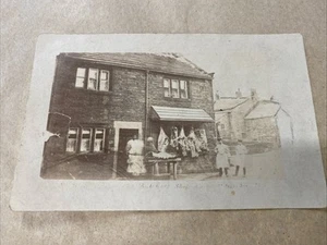 Old postcard old butchers shop Market place Marsden nr Huddersfield - Picture 1 of 3