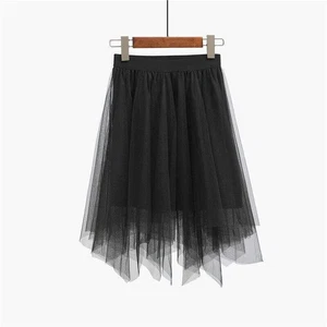 Tutu Ballkleid aus Tüll Gaze durchsichtig A-gefüttert asymmetrisch kaffeefarben neu Damen Netzrock - Bild 1 von 11