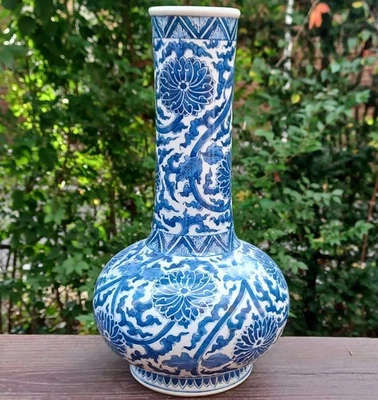 ⭕️ Jarrón fino chino azul y blanco del siglo XVIII, Kangxi Yongzheng Qianlong Foto 1 de 4