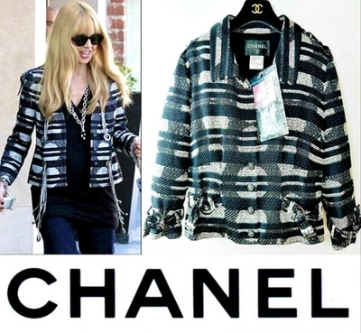 Chaqueta Chanel Vintage 2008 Tweed Negro Blanco 36 38 40 4 6 8 Abrigo Cadena S M Como Nueva Foto 1 de 4
