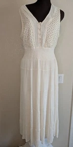 J. Gee Off White Boho Häkel Mieder Ecru Crinkle Stufen Hängerchen Maxikleid 2X - Bild 1 von 10