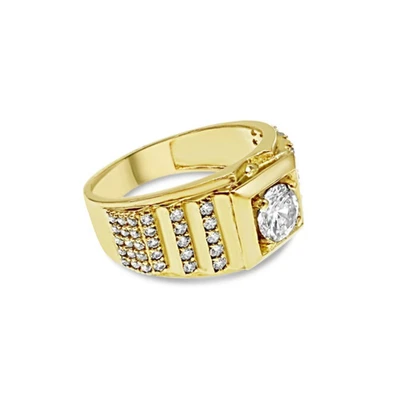 Anillo meñique con sello de oro amarillo de 10k para hombre banda cuadrada de circonita cúbica Foto 1 de 4