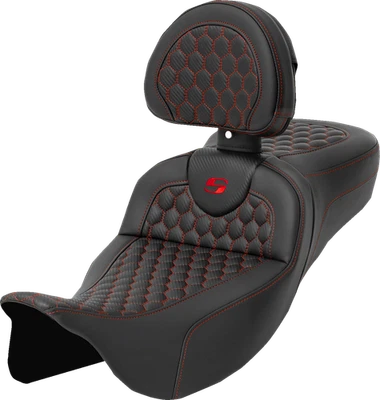Saddlemen Roadsofa Red Honeycomb Extended Seat & Backrest 2008-24 Harley Touring - Image 1 of 2