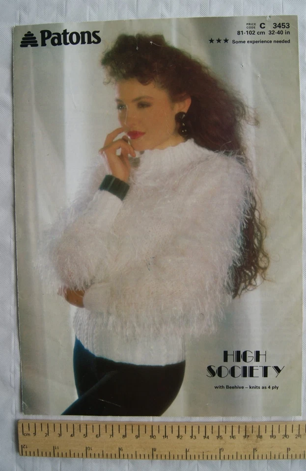 1981 Patons 3453 sweater, High Society with Beehive 4 ply, 32-40 inch, 81-102 cm - Image 1 of 1
