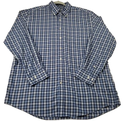 Kirkland Button Up Shirt Men XL Extra Large Blue White Check Stretch Long Sleeve - Image 1 of 4