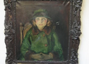1922 JOHN HARMON CASSEL (1877-1960) Oil Painting 22x26" BLONDE GIRL w GREEN COAT - Picture 1 of 19