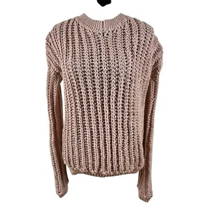 Handmade Chunky Knit Fishermans Sweater Powder Dusty Pink Womens Sz M Coastal - Picture 1 of 10