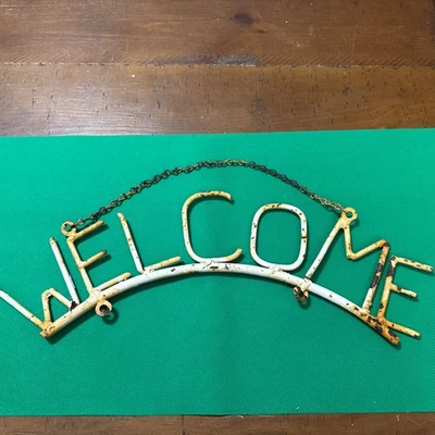 VTG Rustic “Welcome” Hanging Sign, Welded Metal With Lots Of Rust - Image 1 of 4