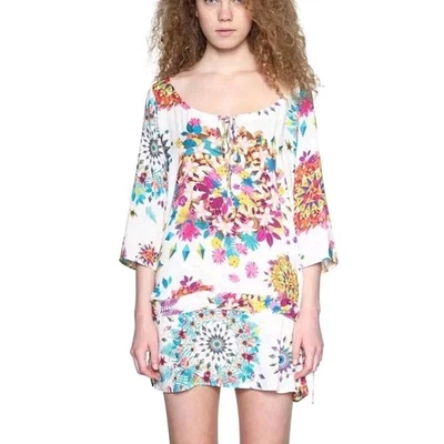 Желательный женское платье кафтан верхний размер XS на шнурке белый мандала - Изображение 1 из 4