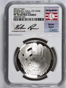 2014 P Baseball HOF Commemorative Dollar Signed By Nolan Ryan NGC PF70 CAMEO - Picture 1 of 2