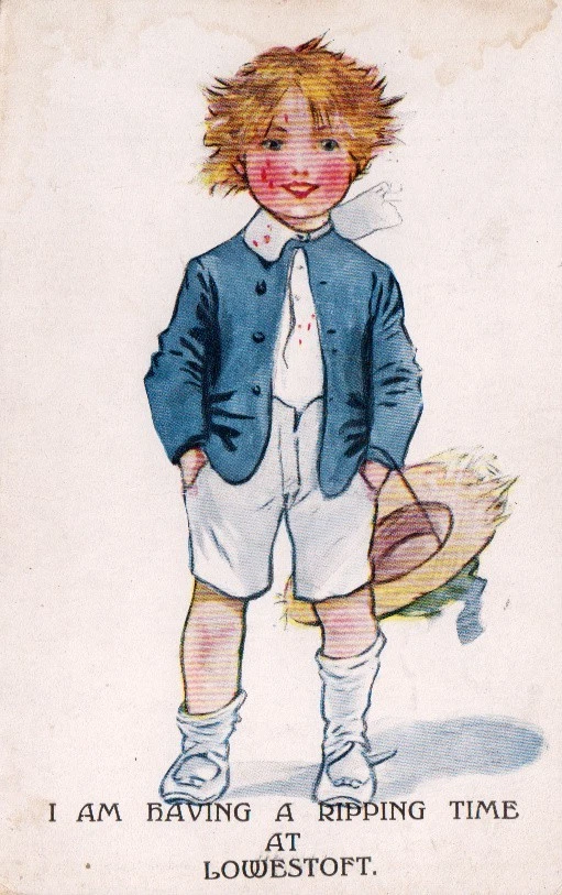 printed   comic  lowestoft postcard, scruffy boy  posted 1914 - Image 1 of 1