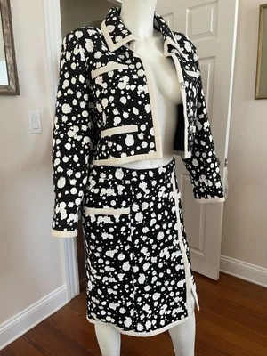 Chanel Camellia Dot Flower Paint Jacket And Skirt Tweed Foto 1 de 2