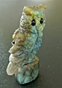 Bellissima Statua Gufo Gemme Naturali Cristallo Labradorite Statuina Animale Intagliato - Foto 1 di 4