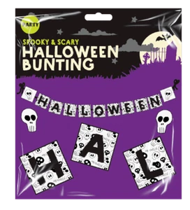 Halloween Bunting Banner Glitter Decoration Black & White Skulls Party Garland - Picture 1 of 1