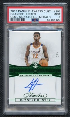 2019 Panini Flawless Col. De'Andre Hunter Rookie 2/5 Auto Emerald PSA 9 Mint Pp1 - Image 1 of 3