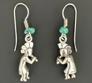 VTG Kokopelli Flute Player Earrings Sterling Silver Southwest Boho Jewelry - Picture 1 of 5