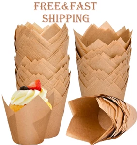 120 Counts Natural Tulip Cupcake Liners for Baking Cups, Food Grade Parchment Pa - Picture 1 of 7