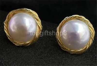 Pendientes perlas cultivadas de agua dulce blancas de 16 mm oro relleno de 14k Foto 1 de 2