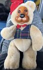 Hand Crafted Wood Art Toy Robert Raikes PAPA BEAR 54191 Plaid Vest & Cap 12"