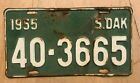 1955 SOUTH DAKOTA PASSENGER AUTO LICENSE PLATE " 40 3665 " SD 55  ORIGINAL COND