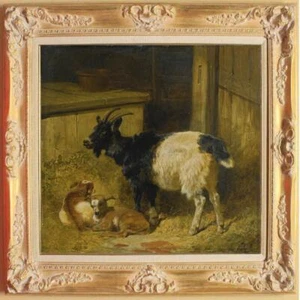 Antiguo arte maestro hecho a mano pintura al óleo antigua animales cabras sobre lienzo 30"x30" - Imagen 1 de 2