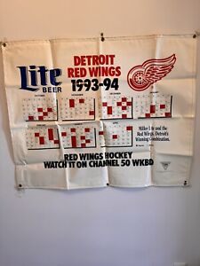 1993-94 Vintage Detroit Red Wings WKBD Lite Beer Banner; 40”x33”Huge!