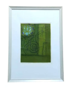 Hiroyuki Tajima "Pared verde c" 1976 impresión en madera autógrafo - Imagen 1 de 10