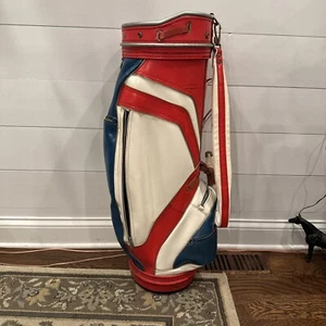MacGregor Cart Golf Bag Classic Red White Blue USA Leather Vinyl - Picture 1 of 21