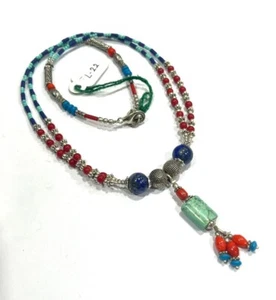 Turquoise, Lapis Gemstone Tibetan 925 Sterling Silver Necklace Jewelry 18 inch - Picture 1 of 2