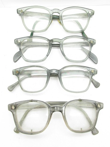 SET of 4 AMERICAN OPTICAL AO SAFETY HORN RIMMED GLASSES gray plastic aos S646
