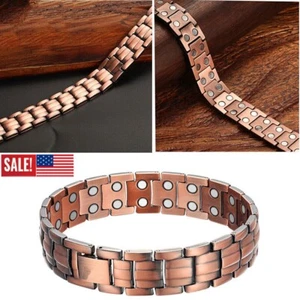 Men's Bracelet Magnetic Therapy Arthritis Pain Relief Pure Solid Copper Bangle - Picture 1 of 13