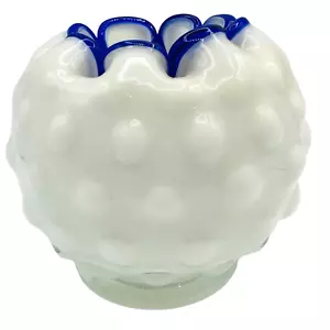 "Vaso in vetro ciotola di rosa pizzicato bianco Hobnail cerchio blu piedistallo base trasparente 4,5" - Foto 1 di 6