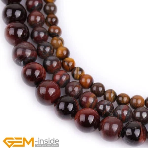 Red Iron Tiger's Eye Natural Gemstones Round Loose Jewellery Making Beads 15" AU - Picture 1 of 31